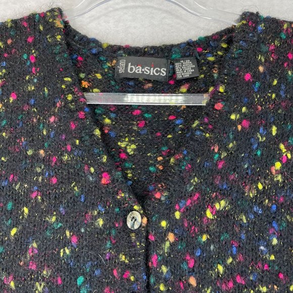 Vintage STEFANO BASICS Womens 18/20 Plus Black Multi Speckled Mohair Button Vest - Picture 5 of 9